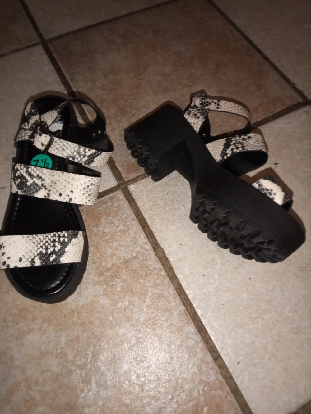 Women’s Chunky Platform Sandals - Black & Snake Print